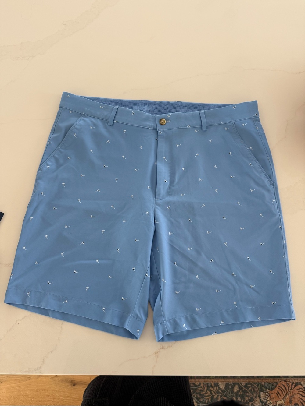 Greg Norman Collection Light Blue Printed Performance Golf Shorts